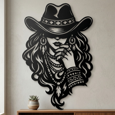 Boho Cowgirl Laser SVG | Western Woman Wall Art - HappyDesignStudio - 004
