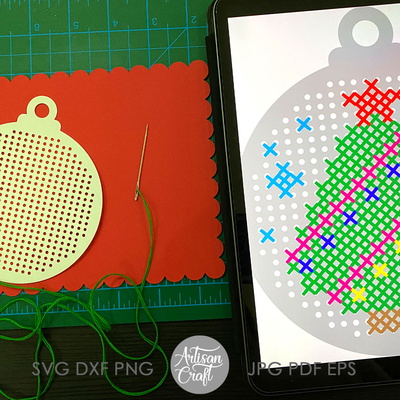 十字繡聖誕裝飾，svg 剪切文件 - Artisan Craft - 006