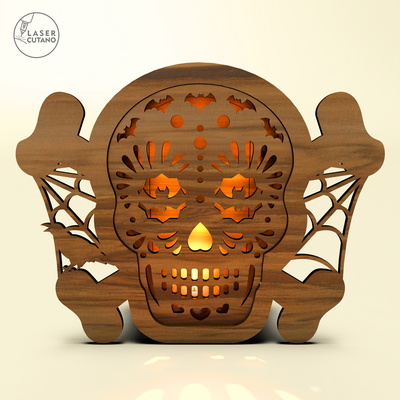 Cut Skull Lantern & Night Light SVG - Halloween Decor - LaserCutano - 002