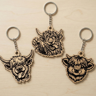 Highland Cow Keychain SVG Bundle, Cute Cow Laser Cut Files - HappyDesignStudio - 003