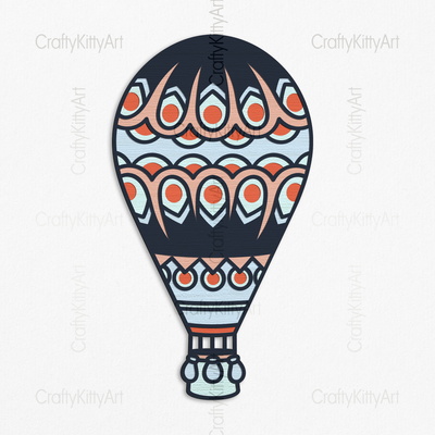熱氣球，曼陀羅波西米亞風 3d 分層 svg dxf png 文件 - CraftyKittyArt - 002