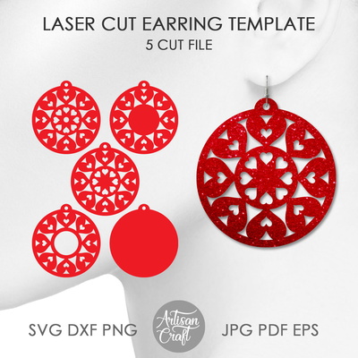 圓形心形耳環 svg 剪切文件 - Artisan Craft - 001
