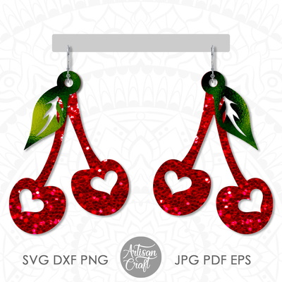 櫻桃耳環 svg 剪切文件，情人節耳環 svg - Artisan Craft - 002