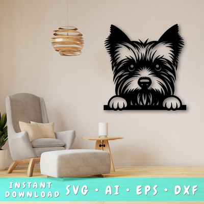 偷看約克夏梗雷射 svg，可愛的狗雷射切割 - HappyDesignStudio - 001