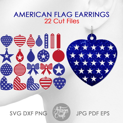 American flag earrings SVG, fourth of July earrings, USA  - Artisan Craft - 001