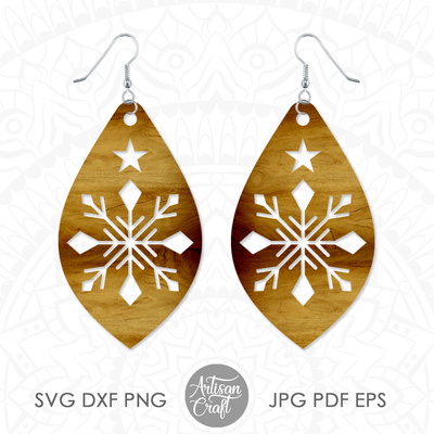 雪花耳環 svg、雷射切割檔、單線 svg - Artisan Craft - 004