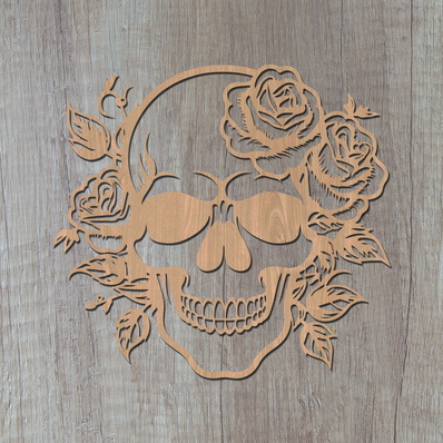 頭骨和玫瑰激光 svg 切割文件 - HappyDesignStudio - 002