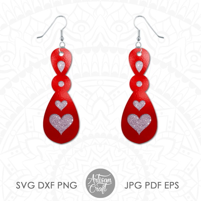 心形吊墜耳環 svg，用於雷射切割的耳環 svg - Artisan Craft - 003
