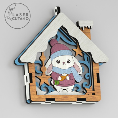 🎄 聖誕動物掛飾 9 件組 - 房子形狀 - LaserCutano - 003