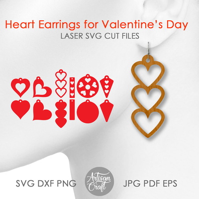 Valentine Earrings SVG, Heart Earring SVG, laser cut files - Artisan Craft - 003