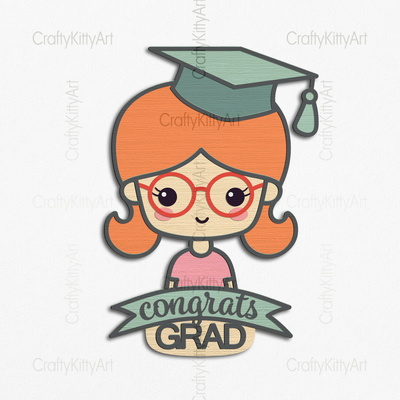 Congrats Grad, Happy Graduation Girl 3D layered SVG DXF PNG - CraftyKittyArt - 001