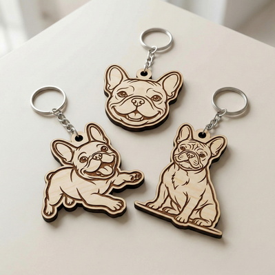 French Bulldog Keychain SVG Bundle, Laser Cut Keyring Files - HappyDesignStudio - 003