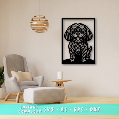 Shih Tzu Laser SVG, Cute Dog Laser Cut, Pet Lover Design - HappyDesignStudio - 001