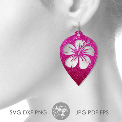 Hibiscus Earrings SVG for making floral jewelry  - Artisan Craft - 008