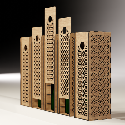 雷射切割葡萄酒盒/帶滑蓋的葡萄酒瓶盒 - 雷射切割專業版 - 004