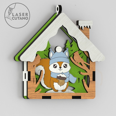 🎄 聖誕動物掛飾 9 件組 - 房子形狀 - LaserCutano - 004