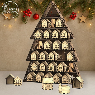 Christmas Advent Calendar Tree - Laser Cut House Countdown - LaserCutano - 003
