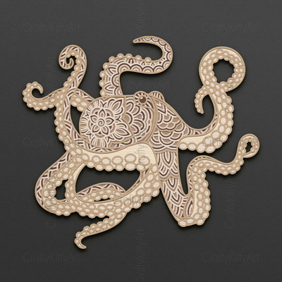 Octopus, Mandala Octopus, 3D layered SVG DXF PNG files - CraftyKittyArt - 001