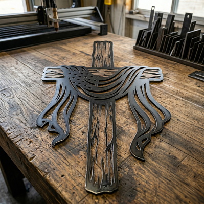 Patriotic Cross Metal Wall Art SVG - HappyDesignStudio - 002