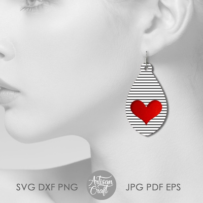Tear drop earrings SVG, valentines jewelry, heart earrings - Artisan Craft - 005