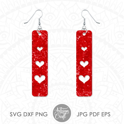 帶有心形的條形耳環 svg 雷射切割文件 - Artisan Craft - 003