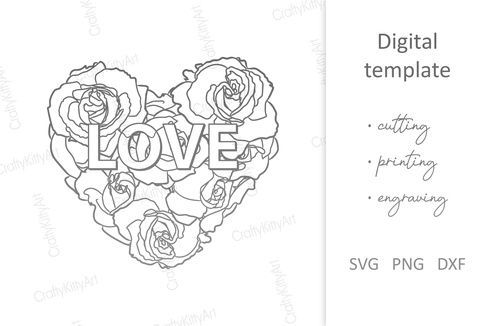 Love Heart. Floral Heart. Rose flowers. SVG DXF PNG files - CraftyKittyArt - 001
