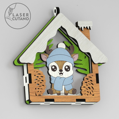 🎄 聖誕動物掛飾 9 件組 - 房子形狀 - LaserCutano - 005