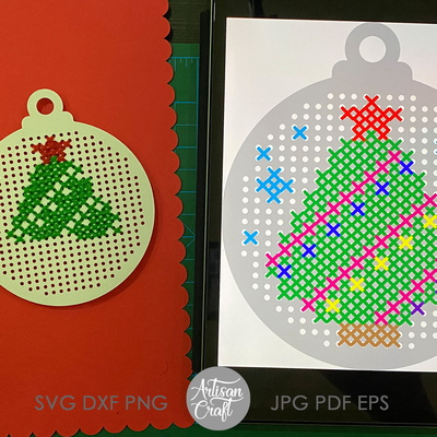 十字繡聖誕裝飾，svg 剪切文件 - Artisan Craft - 007