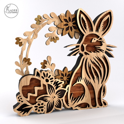 Eater Bunny Wreath Decoration with Floral and Egg Design - LaserCutano - 002