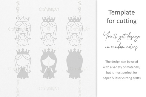 戴皇冠的可愛卡哇伊小公主,3d分層svg dxf png 戴皇冠的可愛卡哇伊小公主,3d分層svg dxf png - CraftyKittyArt - 001