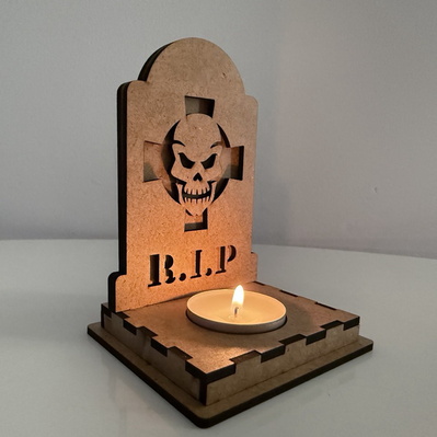 萬聖節 rip 骷髏燭台 | 墓碑燈籠 svg - LaserCutano - 005