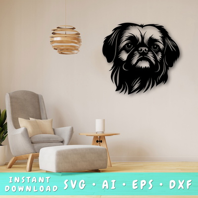 Pekingese Laser SVG Cut File, Pekingese Glowforge File, DXF - HappyDesignStudio - 001