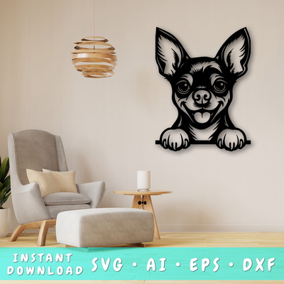 偷看吉娃娃雷射 svg，可愛的狗雷射切割 - HappyDesignStudio - 001