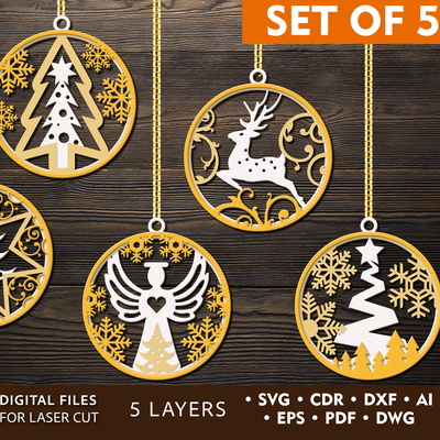 聖誕樹圓形裝飾品 - LaserCutano - 001