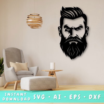 Bearded Man Laser SVG Cut File, Bearded Man Glowforge File - HappyDesignStudio - 001
