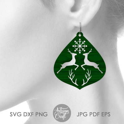 馴鹿耳環 svg，雷射切割文件，聖誕耳環 - Artisan Craft - 002