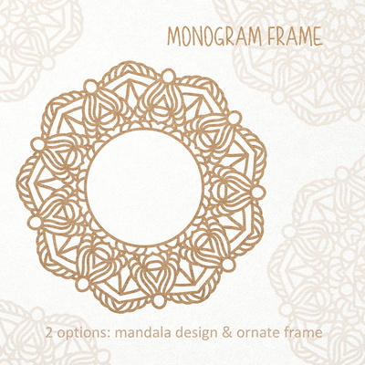 Mandala. Round Monogram Mandala Frame. SVG DXF PNG files - CraftyKittyArt - 001