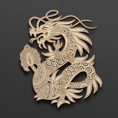 Fantasy Dragon, Chinese Dragon, 3D layered SVG DXF PNG files - CraftyKittyArt - 001