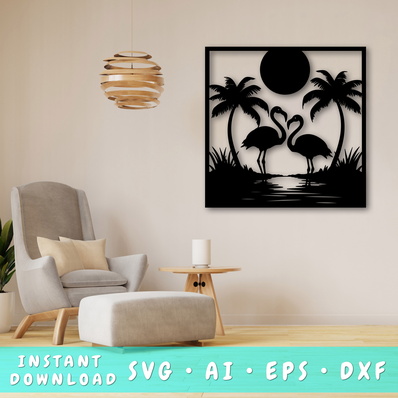 Flamingo Laser SVG, Beach SVG, Flamingo Glowforge File - HappyDesignStudio - 001
