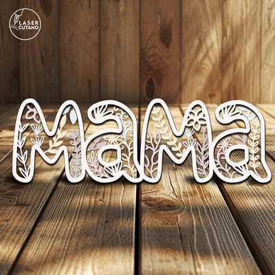 Set of 5 Floral Family Name Signs Mom Mum Mama Dad - LaserCutano - 004