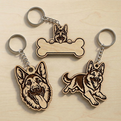 German Shepherd Keychain SVG Bundle, 6 Laser Cut Files - HappyDesignStudio - 003