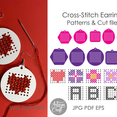 Cross stitch earrings cut files with patterns  - Artisan Craft - 001