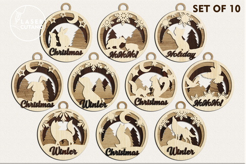 Christmas Tree Round Ornaments Bundle Christmas Tree Round Ornaments Bundle - LaserCutano - 002
