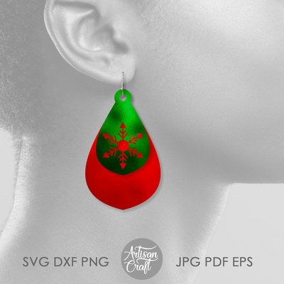 雪花耳環 svg，聖誕耳環，淚珠形狀 - Artisan Craft - 003