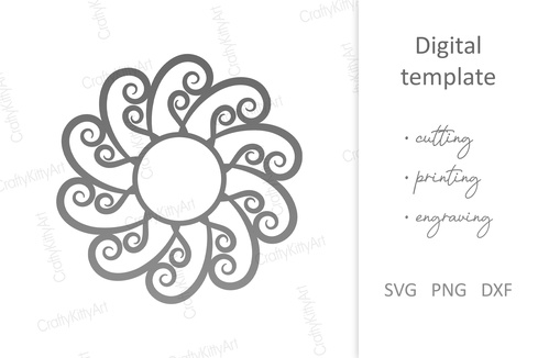 Sun decor. Round Monogram Mandala Frame. SVG DXF PNG files Sun decor. Round Monogram Mandala Frame. SVG DXF PNG files - CraftyKittyArt - 001
