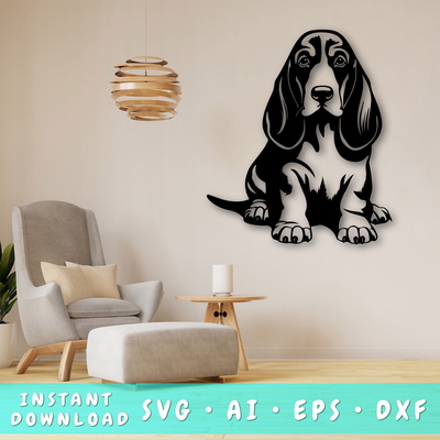Basset Hound Laser SVG - HappyDesignStudio - 001
