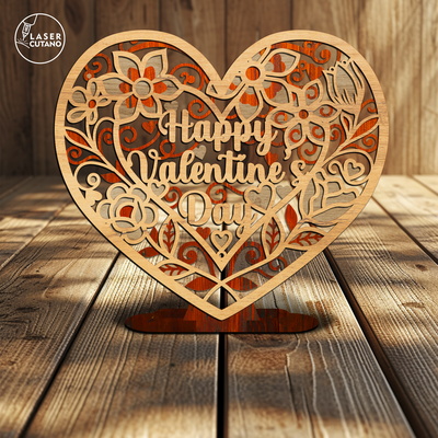 Happy Valentine's Day Heart Shaped Decoration - LaserCutano - 003