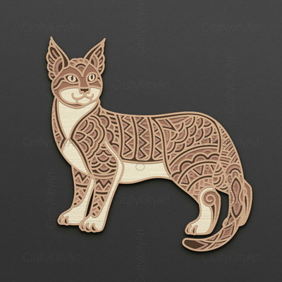 埃及毛貓，曼陀羅貓，3d 分層 svg dxf png 文件 - CraftyKittyArt - 001