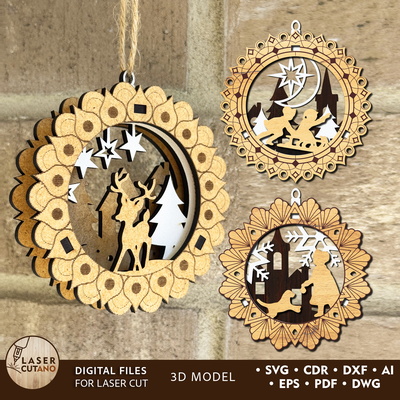 聖誕樹玩具飾品套裝 - LaserCutano - 001