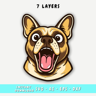 Funny French Bulldog Multilayer SVG, 7 Layer Dog Head SVG